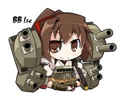 Rule 34 | 10s, 1girl, bow, brown eyes, brown hair, chibi, hair bow, ise (kancolle), japanese clothes, kantai collection, long hair, looking at viewer, personification, pleated skirt, ponytail, skirt, solo, take tonbo