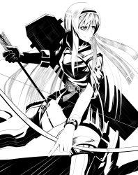 Rule 34 | 10s, 1girl, absurdres, arrow (projectile), bow (weapon), bracelet, greyscale, hairband, highres, jewelry, kairyuu (drshellon), kantai collection, long hair, looking to the side, monochrome, shoukaku (kancolle), solo, thighhighs, weapon