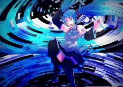 Rule 34 | 1girl, aqua hair, bad id, bad pixiv id, detached sleeves, hatsune miku, headset, long hair, necktie, open mouth, raien (pixiv274885), skirt, solo, thighhighs, twintails, very long hair, vocaloid