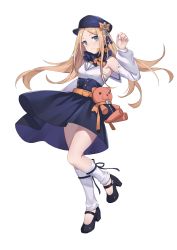 Rule 34 | 1girl, abigail williams (fate), absurdres, bare shoulders, black bow, black footwear, black hat, black skirt, blonde hair, blue eyes, blush, bow, breasts, chinese commentary, commentary request, detached sleeves, fate/grand order, fate (series), flat cap, forehead, full body, hat, hat bow, head tilt, high-waist skirt, high heels, highres, long hair, long sleeves, mary janes, orange bow, parted bangs, pleated skirt, polka dot, polka dot bow, puffy long sleeves, puffy sleeves, shirt, shoes, simple background, skirt, sleeveless, sleeveless shirt, small breasts, solo, standing, standing on one leg, stuffed animal, stuffed toy, teddy bear, very long hair, white background, white legwear, white shirt, white sleeves, yukiyaii