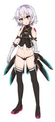Rule 34 | 1girl, bandaged arm, bandages, bare shoulders, belt, black footwear, black gloves, black panties, black shirt, boots, brown eyes, chawan (yultutari), cleavage cutout, clothing cutout, commentary request, fate/apocrypha, fate/grand order, fate (series), full body, gloves, highres, jack the ripper (fate/apocrypha), looking at viewer, lowleg, lowleg panties, navel, no pants, open mouth, panties, scar, scar across eye, scar on face, shirt, short hair, silver hair, simple background, single gloves, sleeveless, sleeveless shirt, solo, standing, thigh boots, thighhighs, transparent background, underwear, white background