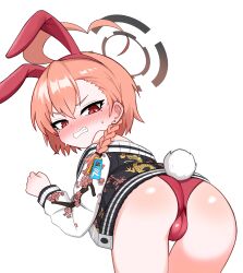 Rule 34 | 1girl, absurdres, angry, ass, bent over, blue archive, blush, embarrassed, highres, hungry bean, mole, mole under eye, neru (blue archive), neru (bunny) (blue archive), rabbit ears, rabbit tail, solo