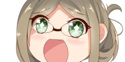 Rule 34 | + +, 10s, 1girl, brown hair, close-up, folded ponytail, green eyes, kantai collection, katori (kancolle), long hair, looking at viewer, nahaki, no nose, open mouth, parted bangs, portrait, simple background, sin-poi, solo, sparkling eyes, white background