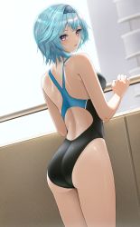 Rule 34 | 1girl, absurdres, ass, ass focus, back, back cutout, bare arms, clothing cutout, competition swimsuit, cowboy shot, eula (genshin impact), genshin impact, hairband, highres, looking back, one-piece swimsuit, rosumerii, short hair, standing, swimsuit, thighs
