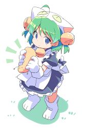 Rule 34 | 1girl, ahoge, animal hands, animal hat, apron, bell, bow, cat hat, dejiko, di gi charat, gloves, green hair, hair bell, hair ornament, hat, highres, holding, jingle bell, maid apron, mittens, paw gloves, paw shoes, roku no hito, short hair, solo, tail, tail bow, tail ornament, white apron, white mittens, white tail