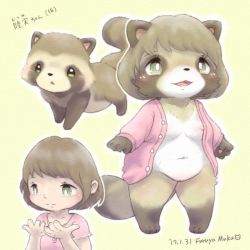 Rule 34 | artist request, brown hair, furry, green eyes, multiple persona, open mouth, raccoon, short hair