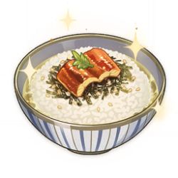 Rule 34 | artist request, bowl, commentary, english commentary, fish (food), food, food focus, game cg, garnish, genshin impact, leaf, lowres, no humans, official art, rice, seaweed, sesame seeds, simple background, sparkle, still life, third-party source, transparent background