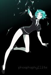 Rule 34 | 1other, :o, absurdres, amputee, androgynous, aqua eyes, aqua hair, bare legs, black background, black footwear, character name, collared shirt, crystal hair, full body, gem uniform (houseki no kuni), glint, highres, houseki no kuni, jumping, kamezaemon, loafers, long legs, looking to the side, other focus, outstretched arm, parted bangs, phosphophyllite, puffy short sleeves, puffy sleeves, shards, shirt, shoes, short hair, short sleeves, solo, surprised