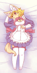Rule 34 | animal ears, artist request, bed, blonde hair, blush, cyber connect 2, flo (solatorobo), furry, little tail bronx, lying, maid, solatorobo, tail, thighhighs