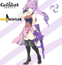 Rule 34 | 1girl, cosplay, genshin impact, girls&#039; frontline, gun, keqing (genshin impact), leotard, m4a1 (girls&#039; frontline), m4a1 (girls&#039; frontline) (cosplay), purple hair, weapon