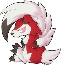 Rule 34 | ayinai, chibi, claws, closed mouth, creatures (company), game freak, gen 7 pokemon, lycanroc, lycanroc (midnight), nintendo, no humans, pink eyes, pokemon, pokemon (creature), sitting, solo, transparent background, white hair
