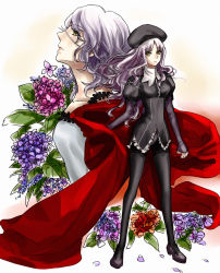 Rule 34 | 2girls, bad id, bad pixiv id, caren hortensia, claudia hortensia, eyepatch, fate/hollow ataraxia, fate/zero, fate (series), flower, frown, hat, highres, hydrangea, layered sleeves, long hair, migillu, mother and daughter, multiple girls, pantyhose, thighhighs, thighhighs over pantyhose, white hair, yellow eyes