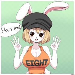 Rule 34 | absurdres, animal ears, blonde hair, breasts, carrot (one piece), hat, highres, large breasts, one piece, rabbit ears, rabbit girl, rabbit tail, short hair, simmsy, tail, tank top