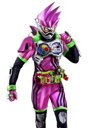 Rule 34 | 1boy, clenched hands, commentary request, controller, driver (kamen rider), game controller, gamepad, gamer driver, highres, holster, kamen rider, kamen rider ex-aid, kamen rider ex-aid (series), looking at viewer, male focus, masukudo (hamamoto hikaru), mighty action x level 2, rider belt, rider gashat, simple background, solo, tokusatsu, white background