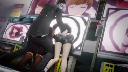 Rule 34 | 1boy, 2girls, 3d, amateurthrowaway, animated, ass, ass grab, bdsm, bondage, bound, brown eyes, brown hair, clothed sex, fingering, grey hair, highres, kujikawa rise, multiple girls, narukami yuu, persona, persona 4, red hair, satonaka chie, school uniform, sex, sex from behind, sexually suggestive, short hair, sound, stuck, twintails, vaginal, video, yellow eyes