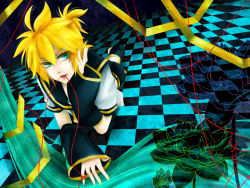 Rule 34 | detached sleeves, flower, kagamine len, male focus, nail polish, shorts, solo, string, string of fate, vocaloid