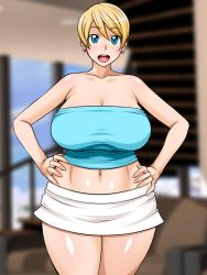 Rule 34 | 1girl, blonde hair, blue eyes, breasts, female focus, kechin (oreteki18kin), mature female