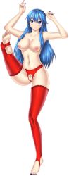 Rule 34 | absurdres, blue eyes, blue hair, breasts, commission, commissioner upload, feet, fire emblem, highres, lilina (fire emblem), long hair, medium breasts, nail polish, nightgown, nintendo, pollo1567, soles, thighhighs, topless