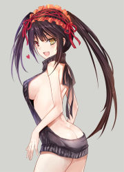 Rule 34 | 10s, 1girl, asle, ass, backless dress, backless outfit, bare back, bare shoulders, black hair, breasts, butt crack, clock eyes, date a live, dress, female focus, hairband, halterneck, heterochromia, lolita hairband, long hair, medium breasts, meme attire, naked sweater, open mouth, red eyes, sideboob, simple background, smile, solo, sweater, sweater dress, symbol-shaped pupils, tokisaki kurumi, turtleneck, turtleneck sweater, twintails, uneven twintails, virgin killer sweater, yellow eyes