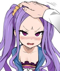 Rule 34 | 1boy, 1girl, annoyed, asanagi, blush, dress, fang, fate/grand order, fate (series), forehead, hand on another&#039;s head, headpat, long hair, open mouth, purple hair, shirt, solo focus, strapless, strapless dress, twintails, upper body, very long hair, wu zetian (fate), wu zetian (first ascension) (fate)