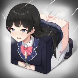 Rule 34 | 1girl, absurdres, all fours, anus, black footwear, black hair, blazer, blue eyes, bow, bowtie, boxification, braid, censored, collared shirt, cum, cum in pussy, hair ornament, hairclip, heart, heart-shaped pupils, heavy breathing, highres, invisible penis, jacket, long hair, mosaic censoring, nijisanji, no pants, open mouth, pussy, school uniform, sex, shirt, shoes, solo, symbol-shaped pupils, tamaki (tamakikan), thighhighs, tsukino mito, tsukino mito (1st costume), vaginal, virtual youtuber, what, white shirt, white thighhighs