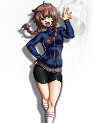 Rule 34 | absurdres, amane suzuha, character request, highres, jacket, smile, steins;gate, tagme, thighhighs, track jacket