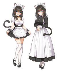 Rule 34 | 1girl, absurdres, animal ears, apron, bell, black choker, black footwear, black hair, blue eyes, blush, breasts, cat ears, cat tail, choker, cleavage, closed mouth, collarbone, commentary request, dress, frilled apron, frilled shirt, frills, full body, go-1, highres, idolmaster, idolmaster cinderella girls, jingle bell, long dress, long hair, long sleeves, maid, maid headdress, mary janes, medium breasts, multiple views, neck bell, open mouth, over-kneehighs, own hands together, sagisawa fumika, shirt, shoes, short sleeves, simple background, sleeve cuffs, standing, tail, thighhighs, white apron, white background, white thighhighs, zettai ryouiki