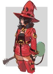 Rule 34 | black hair, guilty gear, guitar, hat, i-no, instrument, jacket, o-ring, o-ring top, short hair, solo, thighhighs, uncle rabbit ii, witch hat