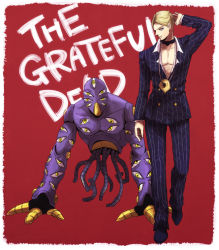 Rule 34 | 1boy, afjc, blonde hair, formal, jewelry, jojo no kimyou na bouken, magatama, magatama necklace, necklace, prosciutto, stand (jojo), suit, the grateful dead (stand)