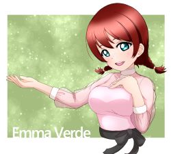 Rule 34 | 1girl, aqua eyes, artist name, artist request, blue eyes, blush, bow, bracelet, braid, breasts, brown bow, brown hair, collared dress, dress, dress bow, emma verde, female focus, floating hair, freckles, hair between eyes, hair tie, highres, jewelry, long hair, looking at viewer, love live!, love live! nijigasaki high school idol club, love live! school idol festival, medium breasts, parted lips, pink dress, plaid, plaid dress, pleated, pleated dress, qu4rtz (love live!), reaching, reaching towards viewer, red hair, see-through, see-through sleeves, smile, solo, twin braids, twintails, upper body, wavy hair, white detached collar