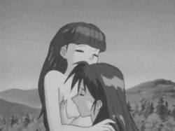 Rule 34 | 1990s (style), 2girls, animated, animated gif, grabbing another&#039;s breast, breast sucking, breasts, closed eyes, grabbing, licking, lowres, monochrome, multiple girls, nipples, nude, outdoors, school of darkness, tongue, yuri