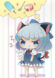 Rule 34 | 1girl, ahoge, animal ears, cat ears, cat tail, chibi, cirno, dress, dress tug, food, ice, ice cream, ice wings, imagining, nyannyannyannyan, pixiv sample, popsicle, pout, resized, ribbon, solo, tail, touhou, wings