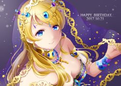 Rule 34 | 10s, 1girl, 2017, arm strap, ayase eli, blonde hair, blue eyes, breasts, choker, cleavage, collarbone, dated, hair ornament, happy birthday, highres, long hair, looking at viewer, love live!, love live! school idol festival, love live! school idol project, medium breasts, parted bangs, shuga (0329tixi), smile, solo, upper body, veil, wrist cuffs