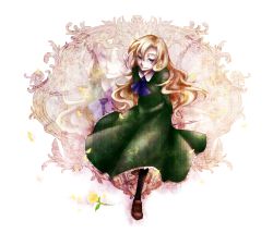 Rule 34 | 1girl, arms behind back, blonde hair, dress, full body, gradient background, green dress, highres, ib (kouri), long hair, looking at viewer, mary (ib), pantyhose, sanctuary-of-apricot, simple background, smile, solo, standing