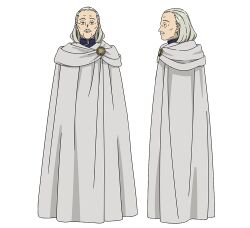 Rule 34 | 1boy, blue tunic, character sheet, cloak, expressionless, facial hair, from side, full body, grey hair, lernen (sousou no frieren), male focus, mustache, official art, old, old man, profile, sousou no frieren, straight-on, transparent background, white cloak