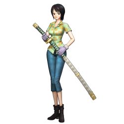 Rule 34 | 1girl, 3d, breasts, brown eyes, glasses, gloves, highres, official art, one piece, one piece: pirate warriors, shigure (one piece), short hair, sword, tashigi, weapon