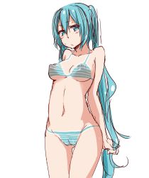 Rule 34 | 1girl, aqua eyes, aqua hair, bad id, bad pixiv id, bodypaint, bra, breasts, clitoris, completely nude, hatsune miku, highres, jack dempa, long hair, medium breasts, naked paint, nipples, nude, painted clothes, panties, pussy, simple background, solo, striped bra, striped clothes, striped panties, twintails, uncensored, underwear, underwear only, very long hair, vocaloid, white background