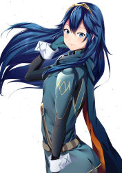 Rule 34 | 1girl, ameno (a meno0), bad id, bad twitter id, blue eyes, blue hair, cape, fire emblem, fire emblem awakening, flat chest, gloves, highres, light blush, long hair, looking at viewer, lucina (fire emblem), nintendo, simple background, smile, solo, symbol-shaped pupils, tiara, white background, wind