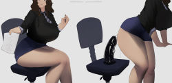 Rule 34 | 1girl, after insertion, anal, anal object insertion, ass juice, chair, curvy, dildo, dildo reveal, drawing, female masturbation, masturbation, microskirt, mmmmmkun, object insertion, office chair, office lady, pencil skirt, sex toy, simple background, sitting, skirt, swivel chair, thick thighs, thighs