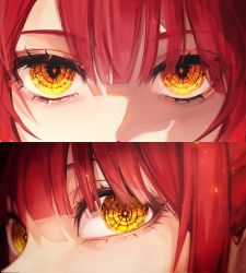 Rule 34 | 1girl, 58 (opal 00 58), blunt bangs, chainsaw man, close-up, commentary, eye focus, eyelashes, hair over one eye, highres, looking at viewer, makima (chainsaw man), nose, red hair, ringed eyes, sidelocks, solo, yellow eyes
