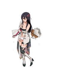 Rule 34 | 1girl, artist request, bare shoulders, black hair, breasts, cape, cleavage, d;, full body, hair ornament, high heels, long hair, looking at viewer, mito (oshiro project), one eye closed, open mouth, oshiro project:re, oshiro project:re, own hands together, pencil skirt, shachihoko, skirt, smile, solo, thighhighs, torn clothes, torn skirt, torn thighhighs, transparent background, very long hair