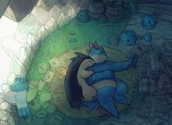 Rule 34 | azurill, barrel, box, claws, commentary request, creatures (company), day, envelope, closed eyes, fangs, fangs out, feraligatr, flower, from above, game freak, gen 2 pokemon, gen 3 pokemon, gift, gift box, grass, guodon, lying, marill, nintendo, no humans, on back, on side, pelipper, pokemon, pokemon (creature), sleeping, stone floor, tree, typhlosion