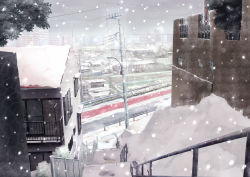 Rule 34 | cityscape, highres, kazeno, no humans, original, power lines, real world location, scenery, snow, stairs