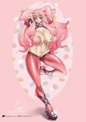 Rule 34 | + +, 1girl, adapted costume, animal ears, arms behind head, blush stickers, grabbing another&#039;s breast, breasts, grabbing, high heels, highres, huge breasts, leg up, leggings, melona (queen&#039;s blade), melona (queen's blade), meme attire, monster girl, pink hair, platform footwear, prehensile hair, protean assassin melona, queen&#039;s blade, rabbit ears, revealing clothes, reverse bunnysuit, reverse outfit, see-through, shiny clothes, shiny legwear, shrug (clothing), slime girl, smile, solo, sugarlover77