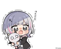 Rule 34 | 0725akaba, 1girl, :3, asumi sena, black jacket, blunt bangs, blush, cattleya regina games, chibi, chibi only, cowboy shot, creature, crying, crying with eyes open, grey hair, grey skirt, holding, holding creature, hood, hood down, hooded jacket, jacket, long sleeves, looking at viewer, medium hair, motion lines, multicolored hair, o o, open clothes, open jacket, open mouth, pink hair, plaid, plaid skirt, pleated skirt, scared, shadow, shirt, simple background, skirt, solo, streaked hair, streaming tears, tears, trembling, twitter username, v-shaped eyebrows, virtual youtuber, vspo!, white background, white shirt