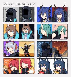 Rule 34 | 2others, 6+girls, :3, :d, ^ ^, amiya (arknights), animal ears, arknights, black jacket, blue choker, blue hair, bowing, ch&#039;en (arknights), character request, choker, closed eyes, closed mouth, commentary request, demon tail, doctor (arknights), explosion, exusiai (arknights), firing at viewer, food, green hair, grey hair, halo, highres, holding, holding tablet pc, hood, hood up, horns, hoshiguma (arknights), infection monitor (arknights), jacket, jewelry, long hair, low twintails, multiple girls, multiple others, open mouth, pocky, rabbit ears, red eyes, red hair, ring, short hair, single horn, smile, smoke, sparkle, surprised, sword, tablet pc, tail, tails gets trolled, texas (arknights), twintails, upper body, vento, very long hair, w (arknights), weapon, wide-eyed, wolf ears