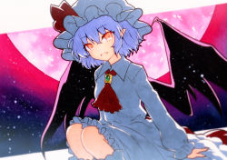 Rule 34 | ascot, bat wings, bow, brooch, collared shirt, fang, frilled shirt collar, frilled skirt, frilled sleeves, frills, hat, hat ribbon, highres, jewelry, light purple hair, mob cap, puffy short sleeves, puffy sleeves, qqqrinkappp, red ascot, red bow, red eyes, red ribbon, remilia scarlet, ribbon, shirt, short hair, short sleeves, skirt, skirt set, slit pupils, touhou, traditional media, waist bow, white hat, white shirt, white skirt, wings, wrist cuffs