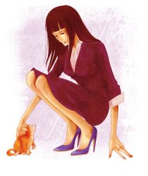 Rule 34 | 1girl, animal, black hair, cat, female focus, high heels, kitten, nico robin, one piece, shoes, solo