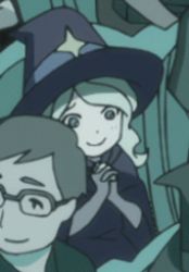 Rule 34 | 10s, 1boy, 1girl, animated, animated gif, blonde hair, child, diana cavendish, hat, interlocked fingers, little witch academia, lowres, sitting, smile, wavy hair, witch hat, aged down