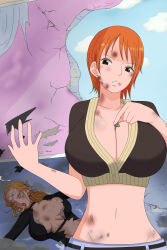 Rule 34 | 2girls, absurdres, breasts, highres, kalifa (one piece), large breasts, long hair, multiple girls, nami (one piece), one piece, short hair